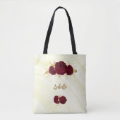 Bourgogne Bloemen Gouden bladeren Marmeren canvas  Tote Bag (Voorkant)