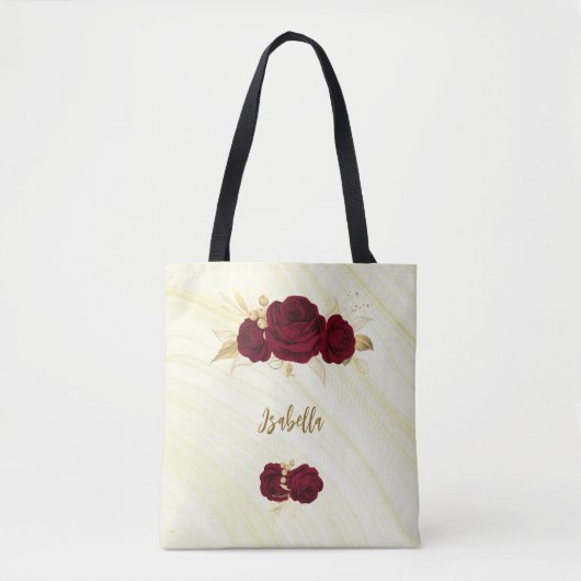 Bourgogne Bloemen Gouden bladeren Marmeren canvas  Tote Bag (Voorkant)