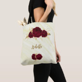 Bourgogne Bloemen Gouden bladeren Marmeren canvas  Tote Bag (Dichtbij)