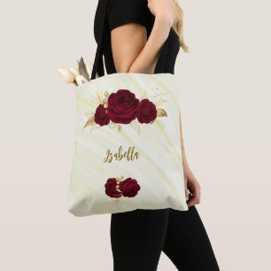 Bourgogne Bloemen Gouden bladeren Marmeren canvas  Tote Bag