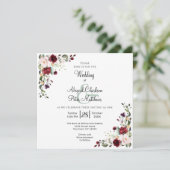 Bourgogne Bloemen Gouden Folie Vierkant Bruiloft Kaart (Staand voorkant)