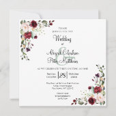 Bourgogne Bloemen Gouden Folie Vierkant Bruiloft Kaart (Voorkant)