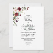 Bourgogne Bloemen Gouden Folie Waterverf Bruiloft Kaart (Voorkant)