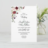 Bourgogne Bloemen Gouden Folie Waterverf Bruiloft Kaart (Staand voorkant)