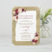 Bourgogne Bloemen Gouden Glitter Trouwavond Kaart (Staand voorkant)