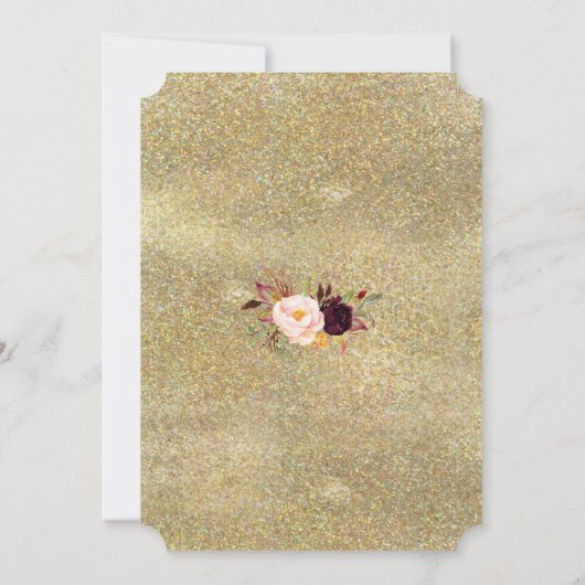 Bourgogne Bloemen Gouden Glitter Trouwavond Kaart (Achterkant)