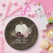 Bourgogne Bloemen Gouden Pompoen Rustiek Baby show Papieren Bordje (Feest)