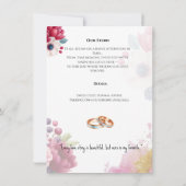 Bourgogne Bloemen & Gouden Ringen Elegante bruilof Kaart (Achterkant)