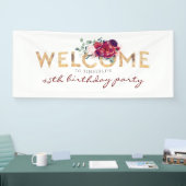 Bourgogne Bloemen Gouden Typografie Verjaardag Wel Spandoek (Beurs)