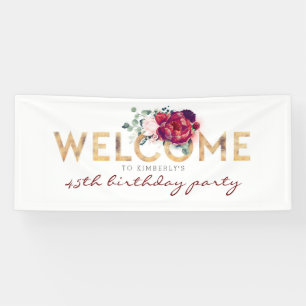 Bourgogne Bloemen Gouden Typografie Verjaardag Wel Spandoek