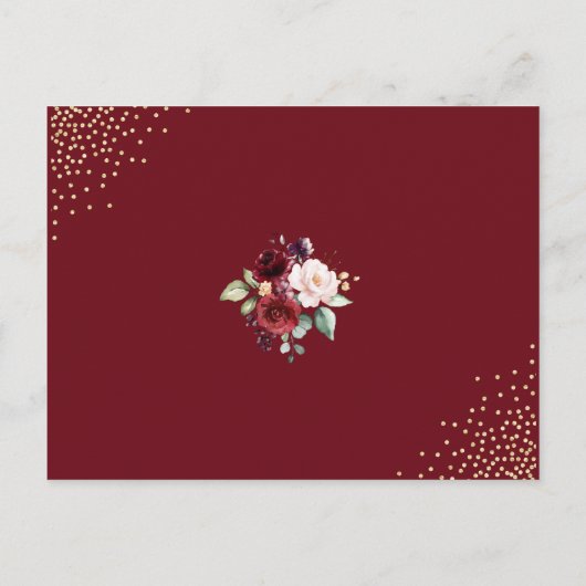Bourgogne Bloemen Goudfolie Waterverf Bruiloft Uitnodiging Briefkaart (Achterkant)