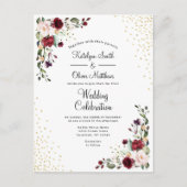 Bourgogne Bloemen Goudfolie Waterverf Bruiloft Uitnodiging Briefkaart (Voorkant)