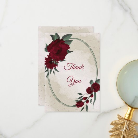 Bourgogne bloemen groen bedankkaart (Voorkant / Achterkant in situ)