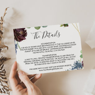 Bourgogne Bloemen & Groen Bruiloft Details Invoege Kaart