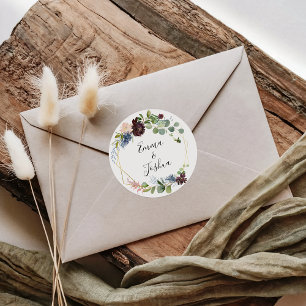 Bourgogne Bloemen & Groen Bruiloft Envelop Afdicht Ronde Sticker