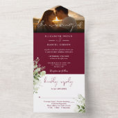 Bourgogne Bloemen groen bruiloft foto All In One Uitnodiging (Binnen)