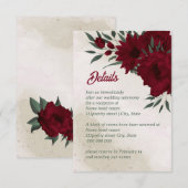 Bourgogne bloemen groen bruiloft informatiekaartje (Voorkant / Achterkant)