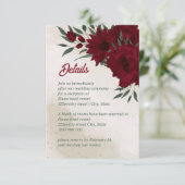 Bourgogne bloemen groen bruiloft informatiekaartje (Staand voorkant)