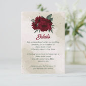 Bourgogne bloemen groen bruiloft informatiekaartje (Staand voorkant)