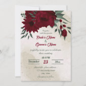 Bourgogne bloemen groen bruiloft kaart (Voorkant)