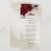 Bourgogne bloemen groen bruiloft menu (Voorkant / Achterkant)