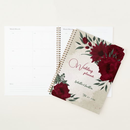 Bourgogne bloemen groen bruiloft planner (Display)
