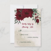 Bourgogne bloemen groen bruiloft RSVP kaartje (Voorkant)