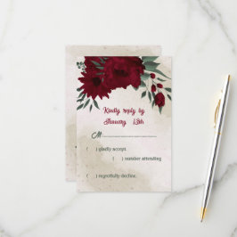 Bourgogne bloemen groen bruiloft RSVP kaartje