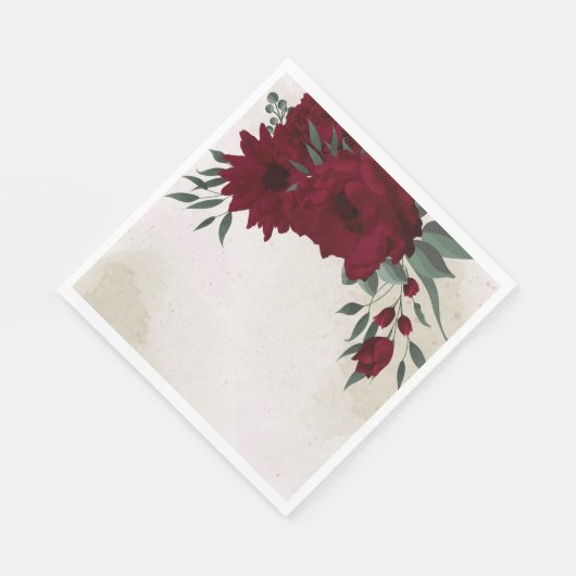 Bourgogne bloemen groen bruiloft servet (Hoek)