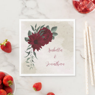 Bourgogne bloemen groen bruiloft servet