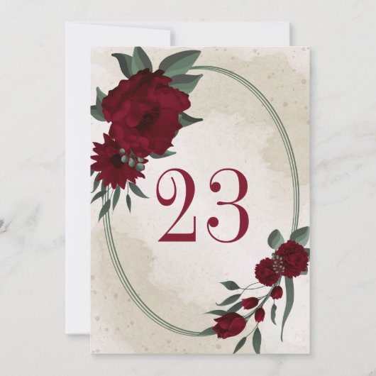 Bourgogne bloemen groen geometrisch tafelnummer (Voorkant)