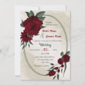 Bourgogne bloemen groen geometrische bruiloft kaart (Voorkant)