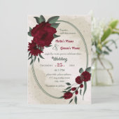 Bourgogne bloemen groen geometrische bruiloft kaart (Staand voorkant)
