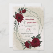 Bourgogne bloemen groen geometrische bruiloft kaart (Voorkant)