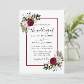 Bourgogne Bloemen groen kalligrafie bruiloft Kaart (Staand voorkant)