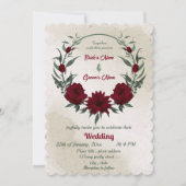 Bourgogne bloemen groen krans bruiloft kaart (Voorkant)