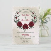 Bourgogne bloemen groen krans bruiloft kaart (Staand voorkant)