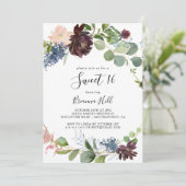 Bourgogne Bloemen Groen Lief 16 Verjaardagsfeest Kaart (Staand voorkant)