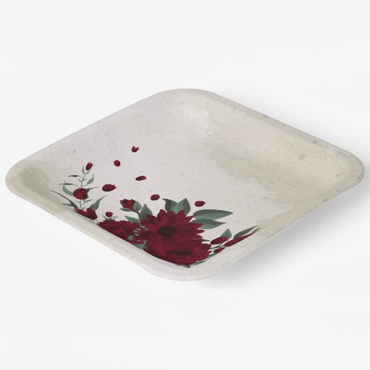 Bourgogne bloemen groen papieren bordje (Gebogen)