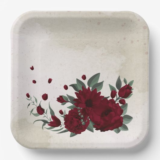 Bourgogne bloemen groen papieren bordje (Voorkant)