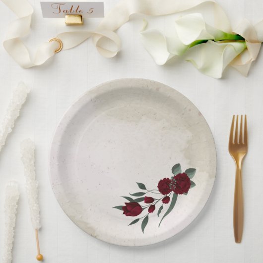 Bourgogne bloemen groen papieren bordje (Huwelijk)