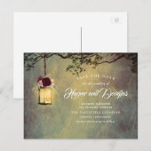 Bourgogne Bloemen Hangende Lantaarn Save the Date Aankondigingskaart (Voorkant / Achterkant)