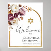 Bourgogne Bloemen Herfst Bat Mitzvah Welkomstbord Poster (Voorkant)