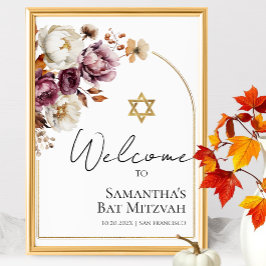 Bourgogne Bloemen Herfst Bat Mitzvah Welkomstbord Poster