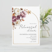 Bourgogne Bloemen Herfst bruiloft repetitie diner Kaart (Staand voorkant)