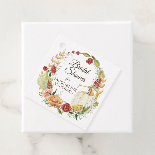 Bourgogne Bloemen Herfst Foliage Wit Pompoen Brida Bedankjes Labels (In situ)