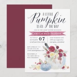 Bourgogne Bloemen & Herfst Pompoen Baby shower Kaart