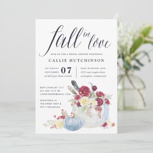 Bourgogne Bloemen & Herfst Pompoen Vrijgezellenfee Kaart (Staand voorkant)