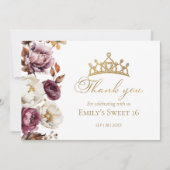 Bourgogne Bloemen Herfst Sweet 16 Dank u Kaarten (Voorkant)