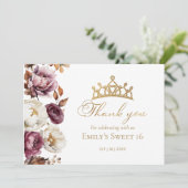 Bourgogne Bloemen Herfst Sweet 16 Dank u Kaarten (Staand voorkant)